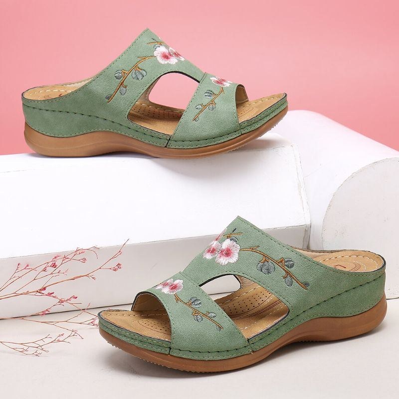 Dame Blomsterbroderi Åben Tå Casual Summer Wedge Sandaler