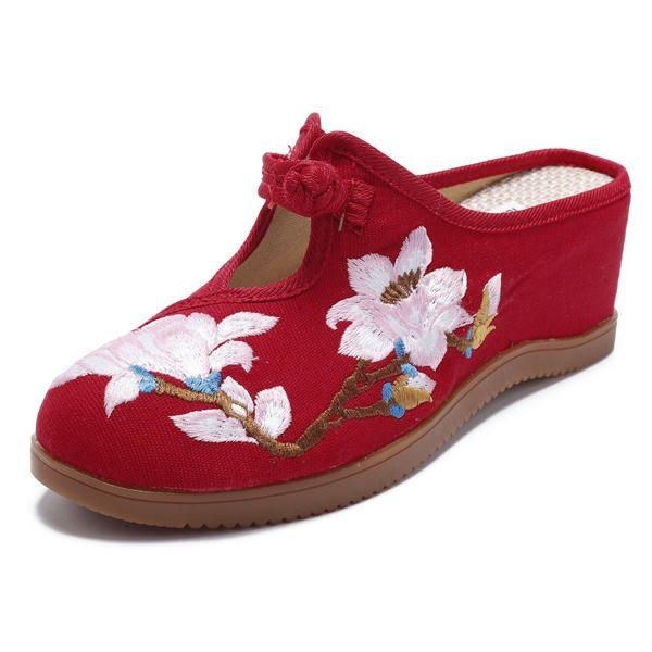 Dame Blomsterbroderi Komfortable Casual Sandaler