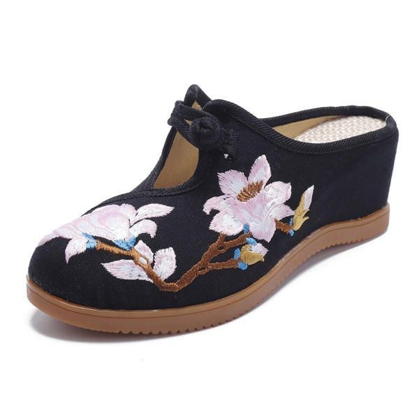 Dame Blomsterbroderi Komfortable Casual Sandaler