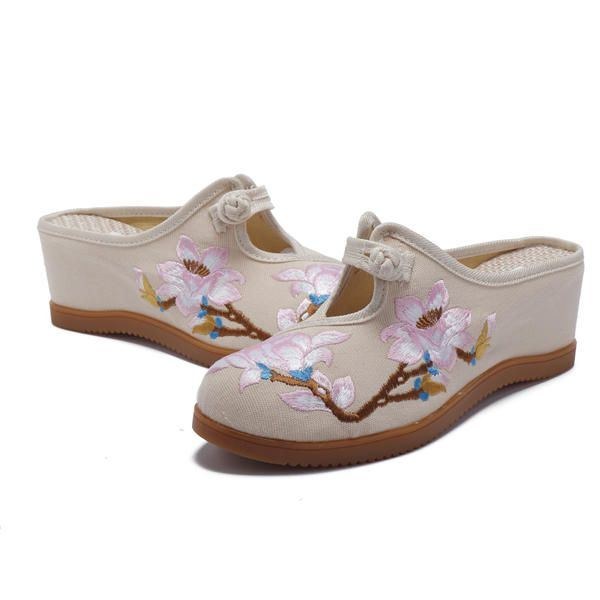 Dame Blomsterbroderi Komfortable Casual Sandaler