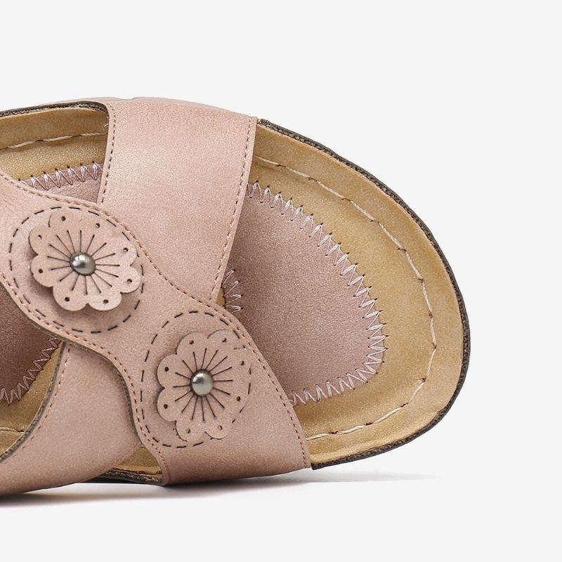 Dame Blomsterdekoration Cross Strap Slip On Casual Daily Beach Wedge Sandaler