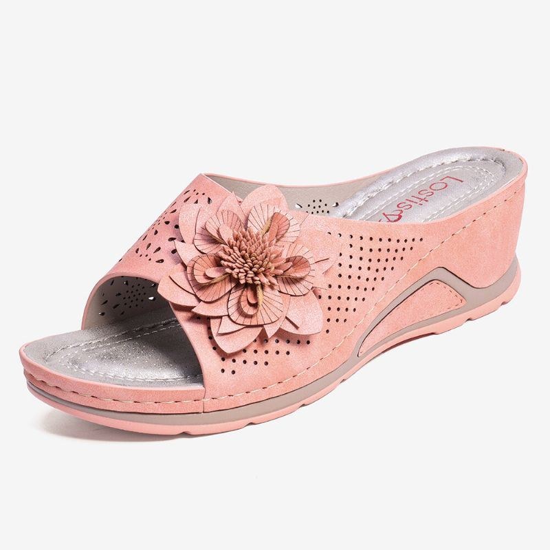 Dame Blomsterdekoration Justerbar Rem Udhulet Slip On Casual Sommersandaler