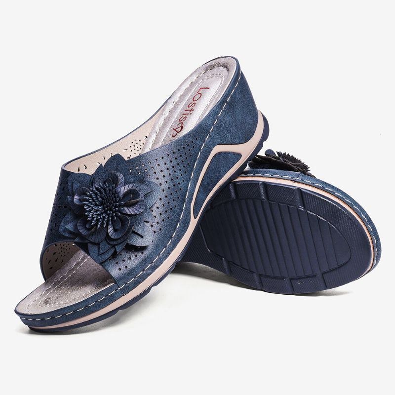 Dame Blomsterdekoration Justerbar Rem Udhulet Slip On Casual Sommersandaler