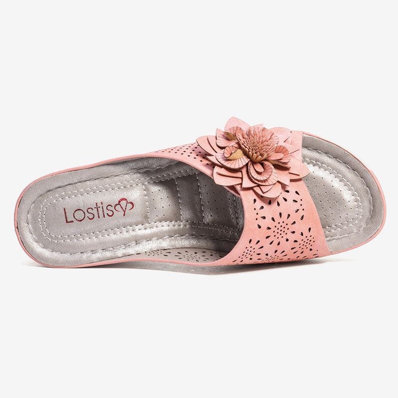 Dame Blomsterdekoration Justerbar Rem Udhulet Slip On Casual Sommersandaler