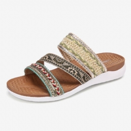 Dame Bohemia Åben Tå Blød Sål Casual Summer Beach Slides Flade Sandaler