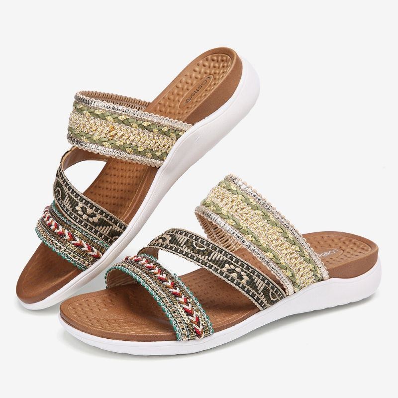 Dame Bohemia Åben Tå Blød Sål Casual Summer Beach Slides Flade Sandaler