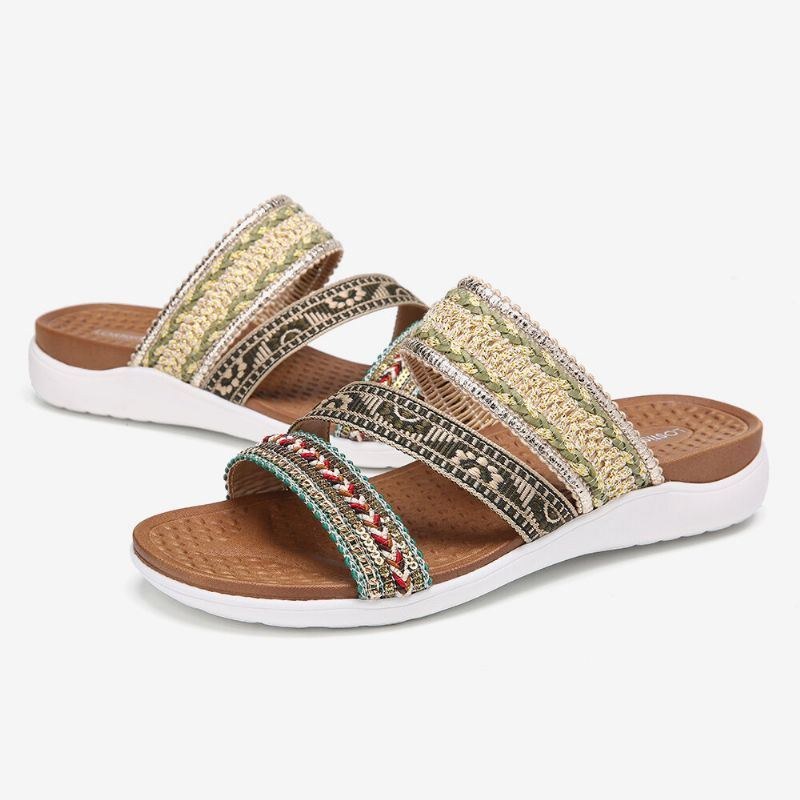 Dame Bohemia Åben Tå Blød Sål Casual Summer Beach Slides Flade Sandaler