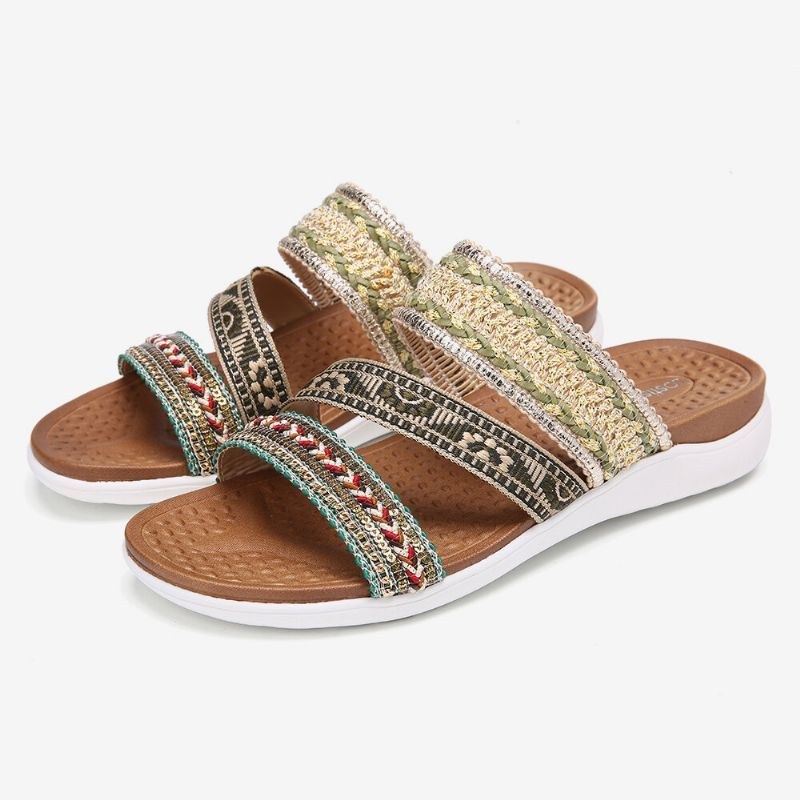 Dame Bohemia Åben Tå Blød Sål Casual Summer Beach Slides Flade Sandaler