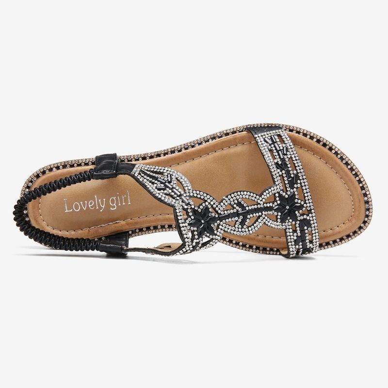 Dame Bohemia Rhinestone Hollow Elastic Slip On Casual Sandaler