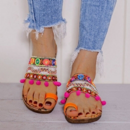 Dame Bohemian Brodered Toe Ring Blød Sål Sommer Casual Flade Sandaler