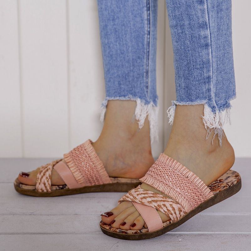 Dame Bohemian Cross Strap Weave Tassel Åben Tå Casual Beach Flat Sandaler