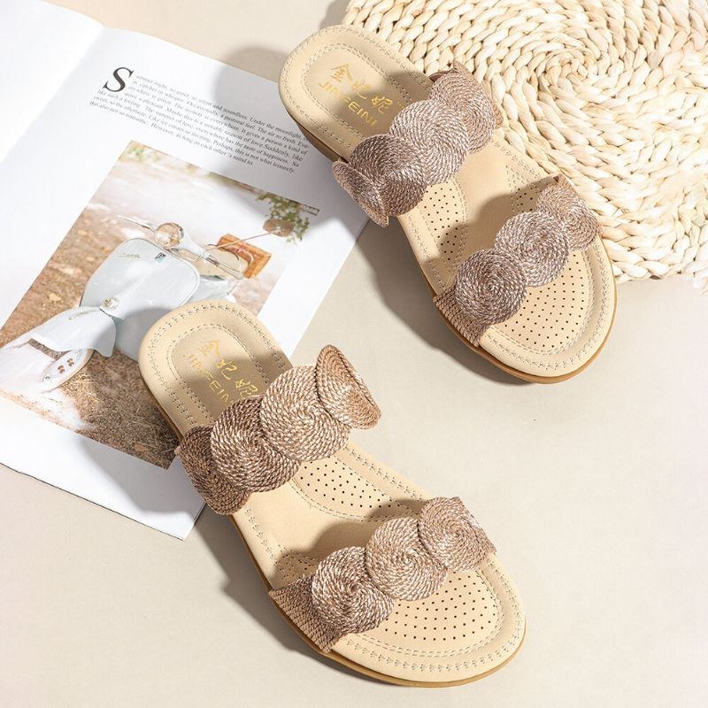 Dame Bohemian Double Band Woven Beach Casual Wedges Sandaler