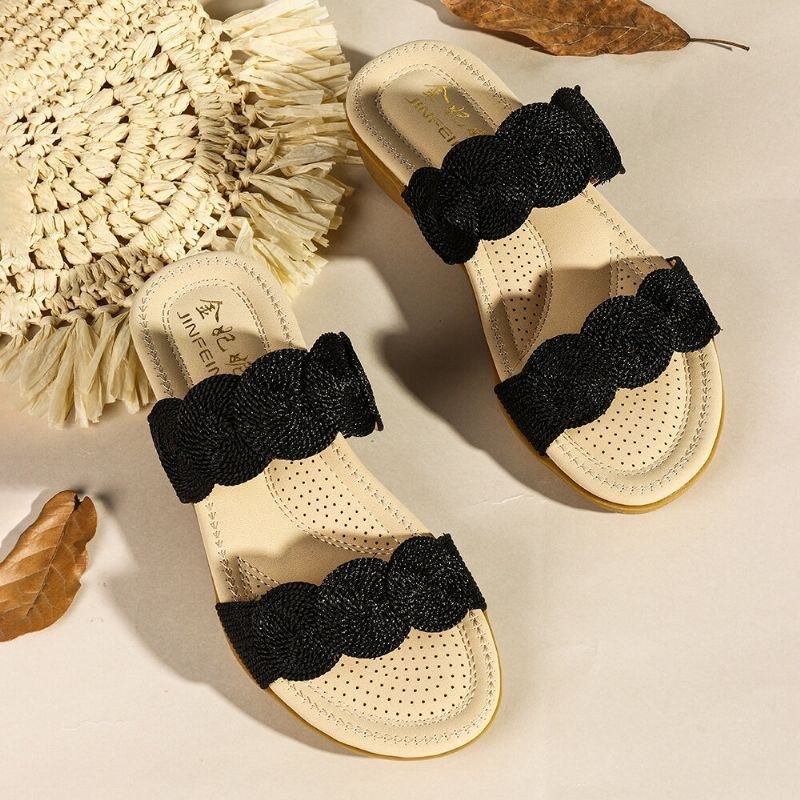 Dame Bohemian Double Band Woven Beach Casual Wedges Sandaler