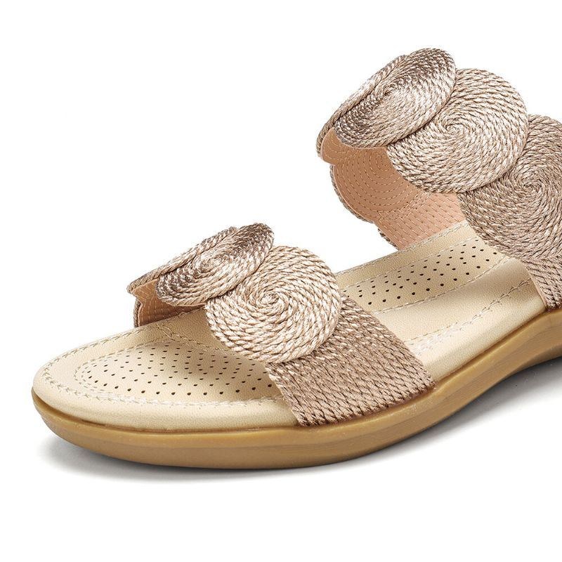 Dame Bohemian Double Band Woven Beach Casual Wedges Sandaler