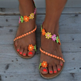 Dame Bohemian Flower Decoration Perle Slip On Clip Toe Sommer Strandsandaler