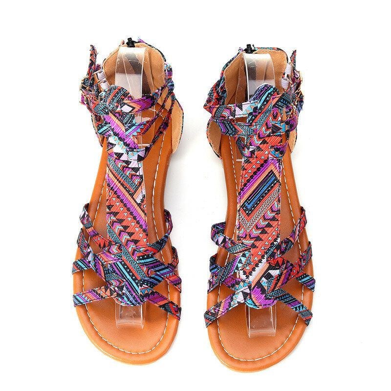 Dame Bohemian Folkways Open Toe Spænde Sommer Strand Casual Flade Sandaler