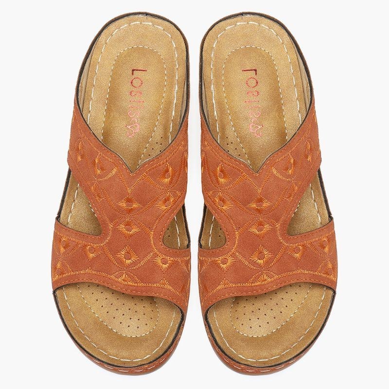 Dame Broderi Åben Tå Behagelig Casual Slip On Summer Wedge Sandaler