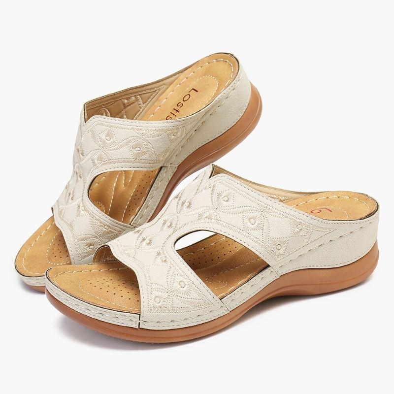 Dame Broderi Åben Tå Behagelig Casual Slip On Summer Wedge Sandaler