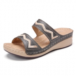 Dame Broderi Åben Tå Slip On Casual Comfy Summer Wedge Sandaler