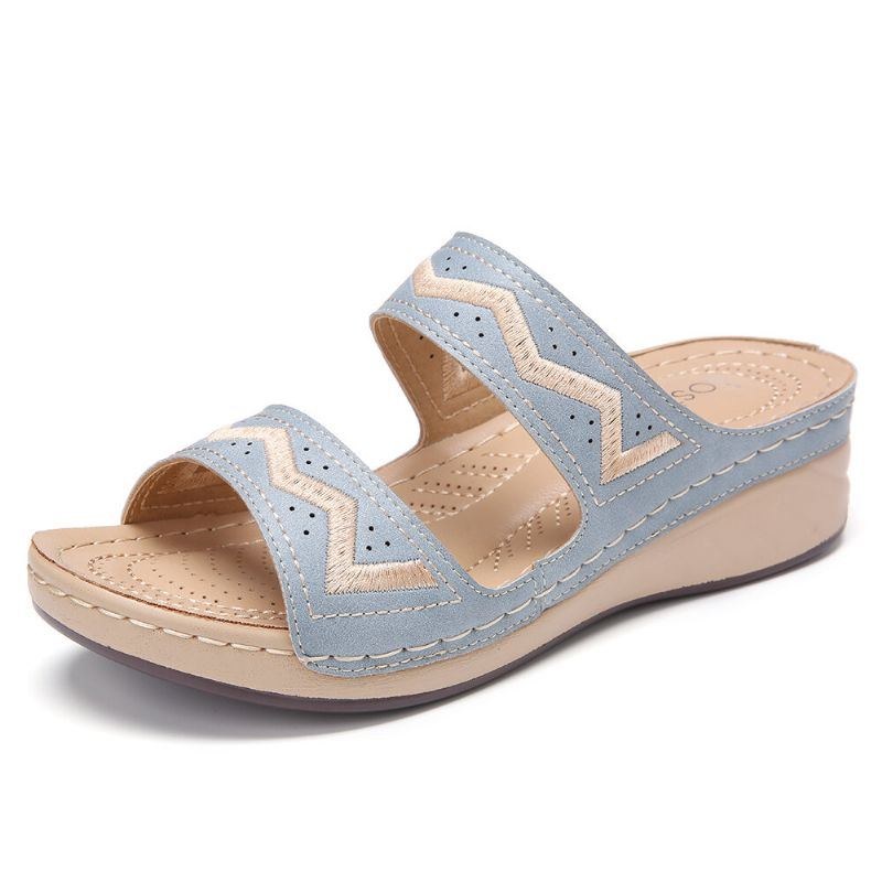 Dame Broderi Åben Tå Slip On Casual Comfy Summer Wedge Sandaler