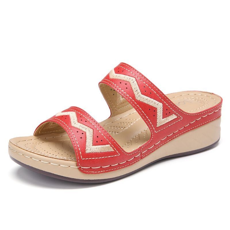 Dame Broderi Åben Tå Slip On Casual Comfy Summer Wedge Sandaler