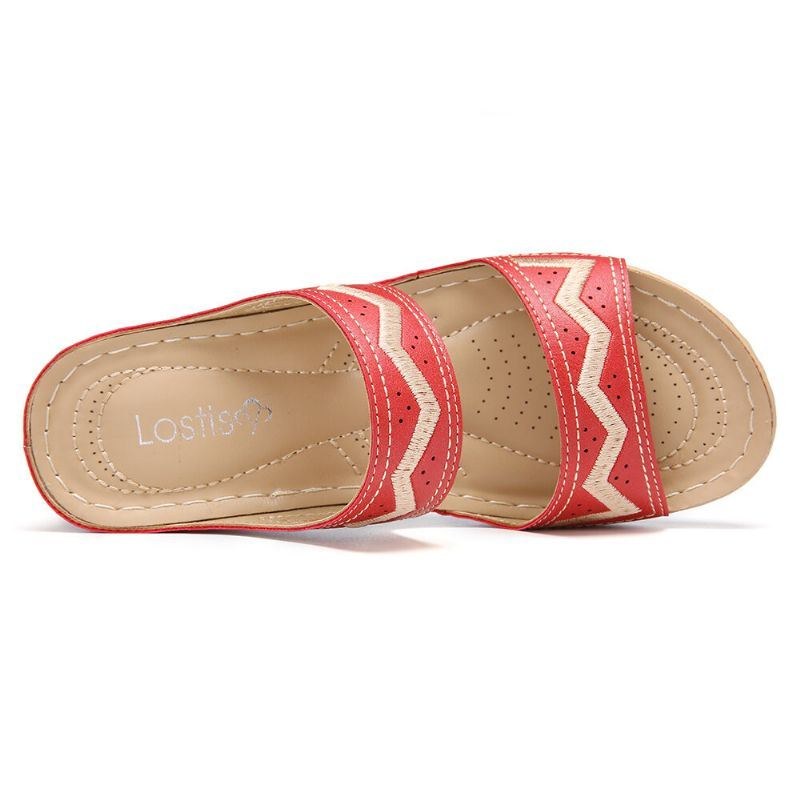 Dame Broderi Åben Tå Slip On Casual Comfy Summer Wedge Sandaler