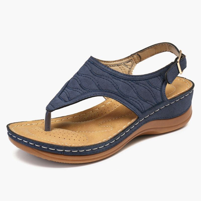 Dame Broderi Clip Toe Elastisk Bånd Behagelig Casual Sommer Wedge Sandaler