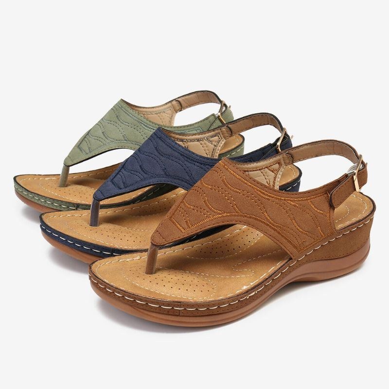 Dame Broderi Clip Toe Elastisk Bånd Behagelig Casual Sommer Wedge Sandaler