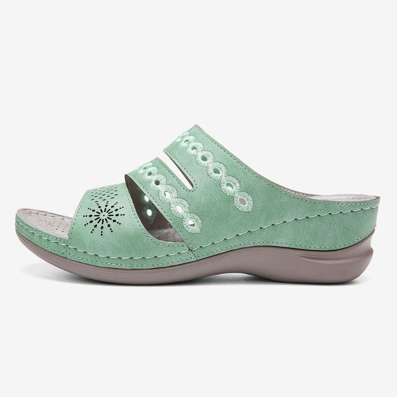 Dame Broderi Udskæring Åben Tå Slip On Casual Wedge Sandaler