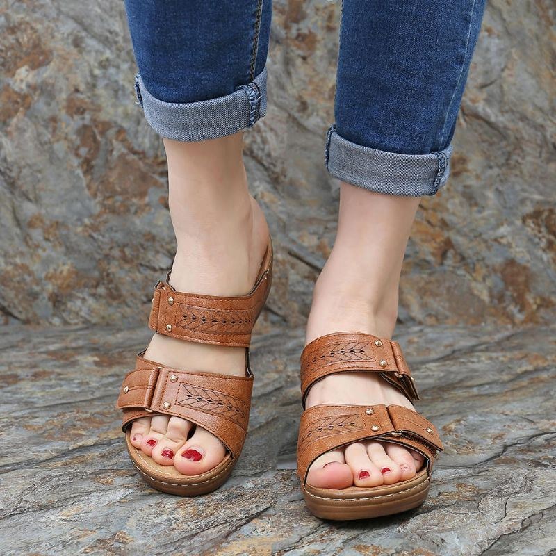 Dame Casual Comfy Slippers Hooks Loop Wedge Sandaler