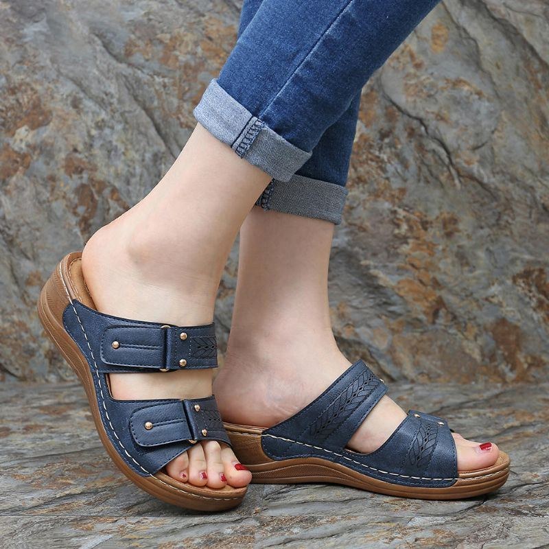 Dame Casual Comfy Slippers Hooks Loop Wedge Sandaler