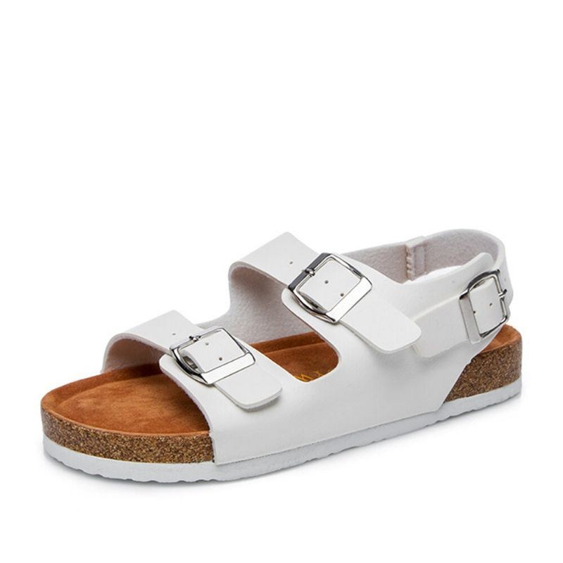 Dame Casual Ensfarvet Dobbelt Spændestrop Slingback Strandkorksandaler