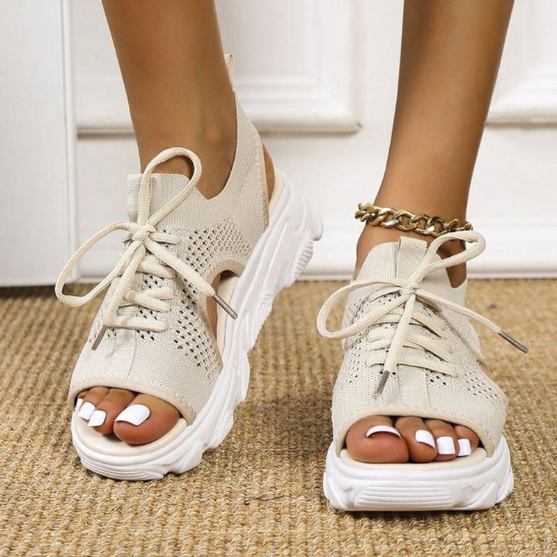 Dame Casual Lace-up Comfy Strik Open Toe Platform Sandaler