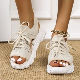 Dame Casual Lace-up Comfy Strik Open Toe Platform Sandaler