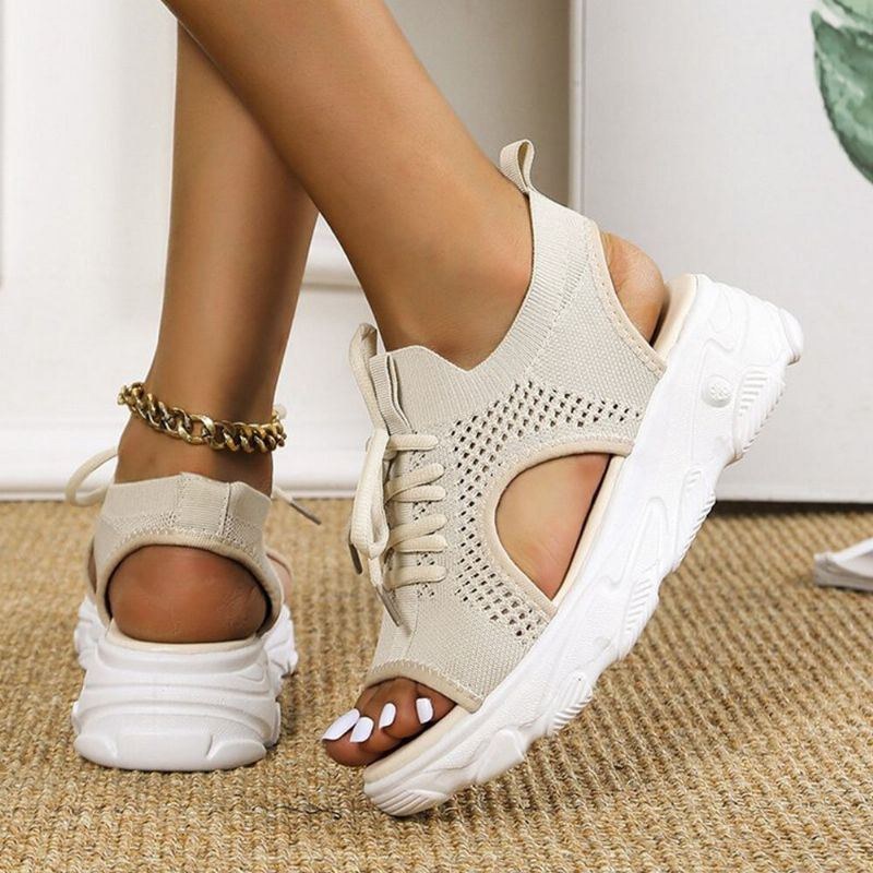 Dame Casual Lace-up Comfy Strik Open Toe Platform Sandaler