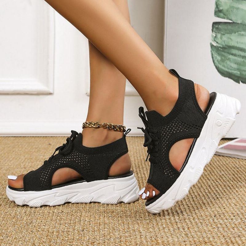 Dame Casual Lace-up Comfy Strik Open Toe Platform Sandaler