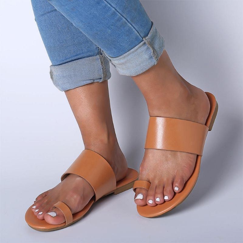 Dame Casual Pure Color Clip Toe Flade Strandsandaler