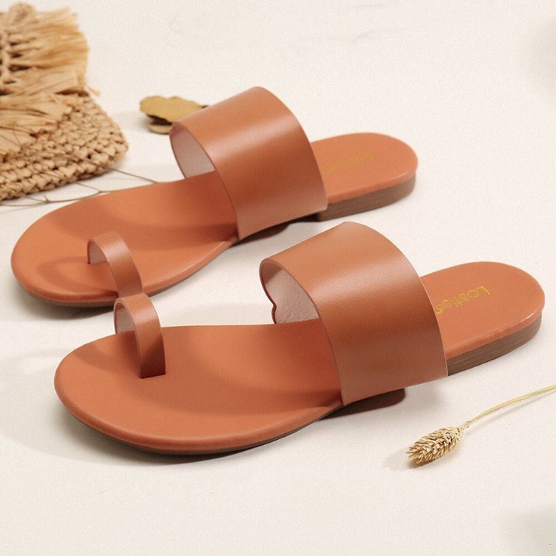 Dame Casual Pure Color Clip Toe Flade Strandsandaler