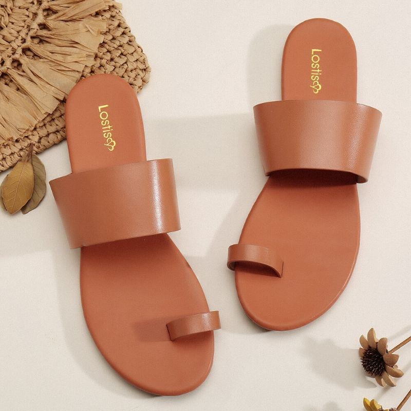 Dame Casual Pure Color Clip Toe Flade Strandsandaler