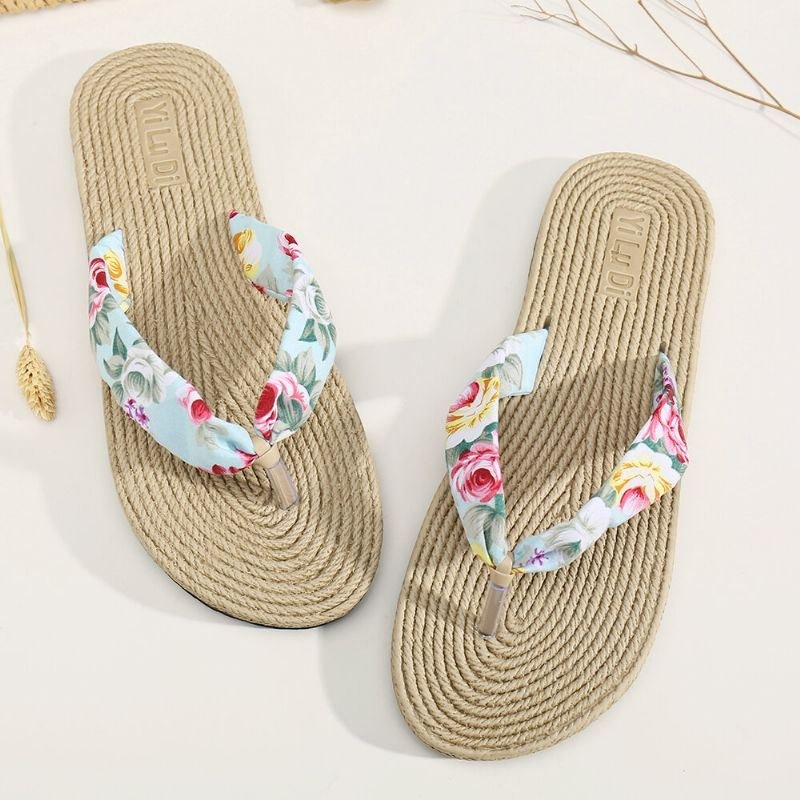 Dame Clip Toe Blomstermassagesåler Beach Flats Sandaler