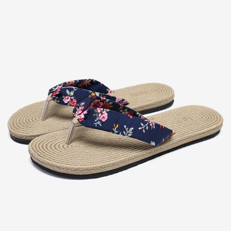 Dame Clip Toe Blomstermassagesåler Beach Flats Sandaler