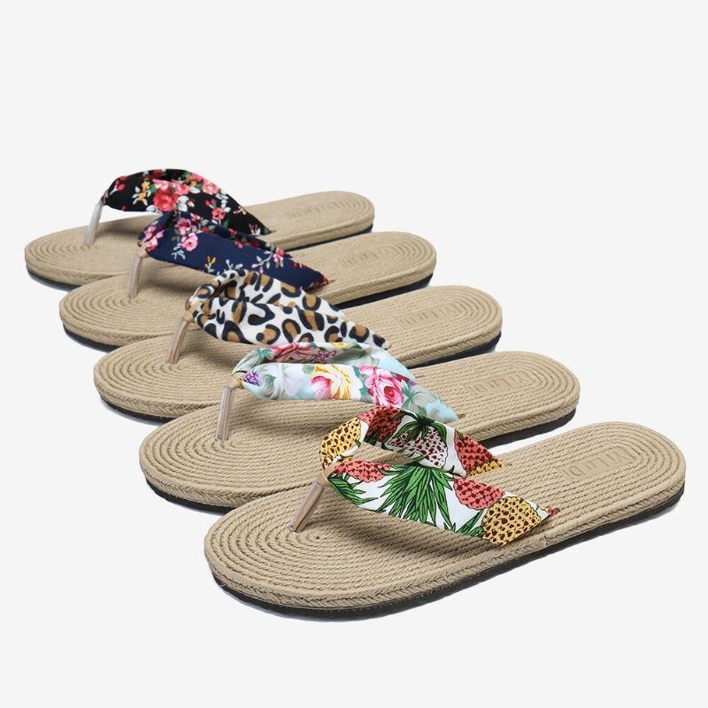 Dame Clip Toe Blomstermassagesåler Beach Flats Sandaler