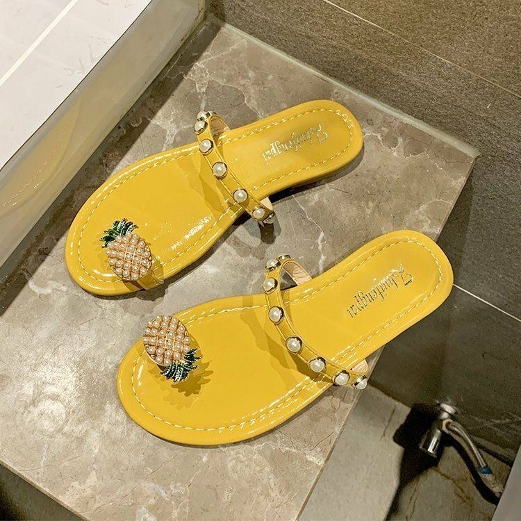 Dame Clip Toe Ring Ananas Decor Flats Sandaler