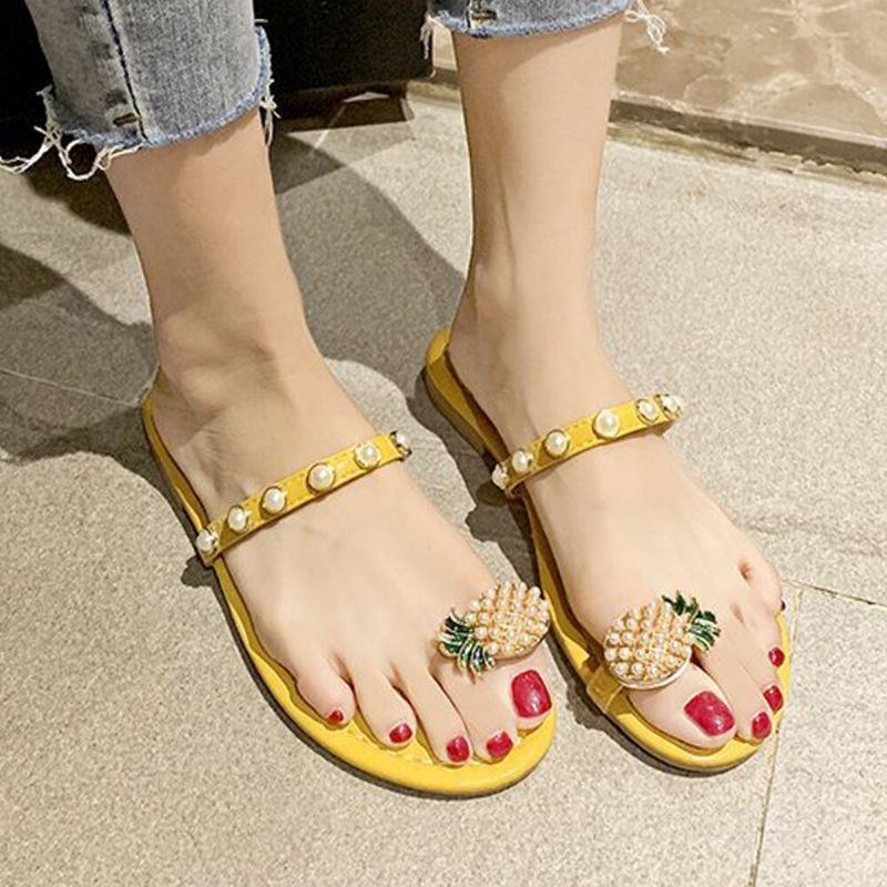 Dame Clip Toe Ring Ananas Decor Flats Sandaler