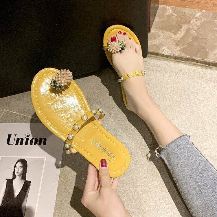 Dame Clip Toe Ring Ananas Decor Flats Sandaler