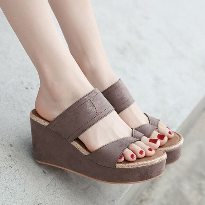 Dame Clip Toe Solid Color Plus Size-syning Behagelige Sommerplatformssandaler