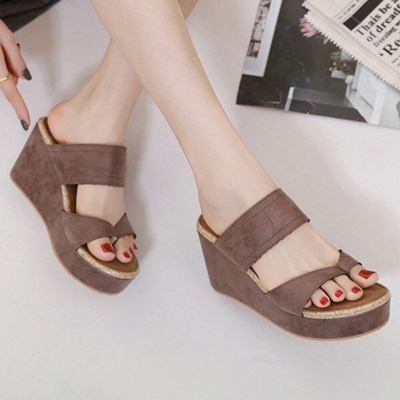 Dame Clip Toe Solid Color Plus Size-syning Behagelige Sommerplatformssandaler