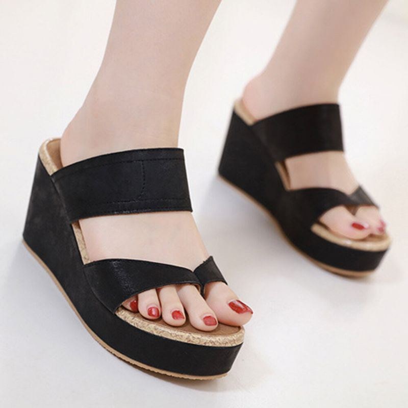 Dame Clip Toe Solid Color Plus Size-syning Behagelige Sommerplatformssandaler