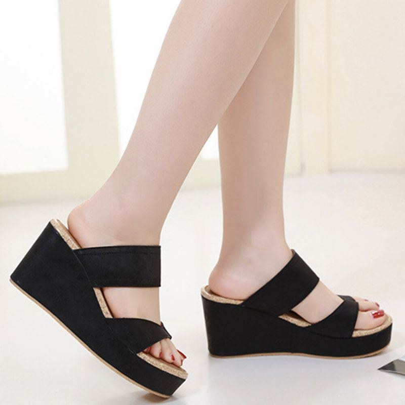 Dame Clip Toe Solid Color Plus Size-syning Behagelige Sommerplatformssandaler