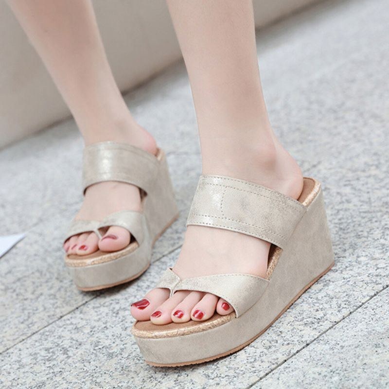 Dame Clip Toe Solid Color Plus Size-syning Behagelige Sommerplatformssandaler